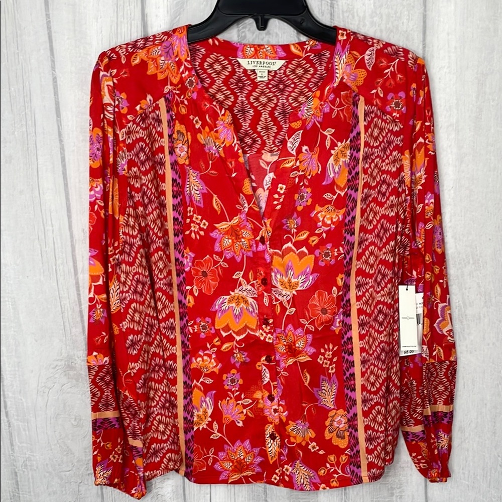 Liverpool Red Floral Women's Top. NWT.